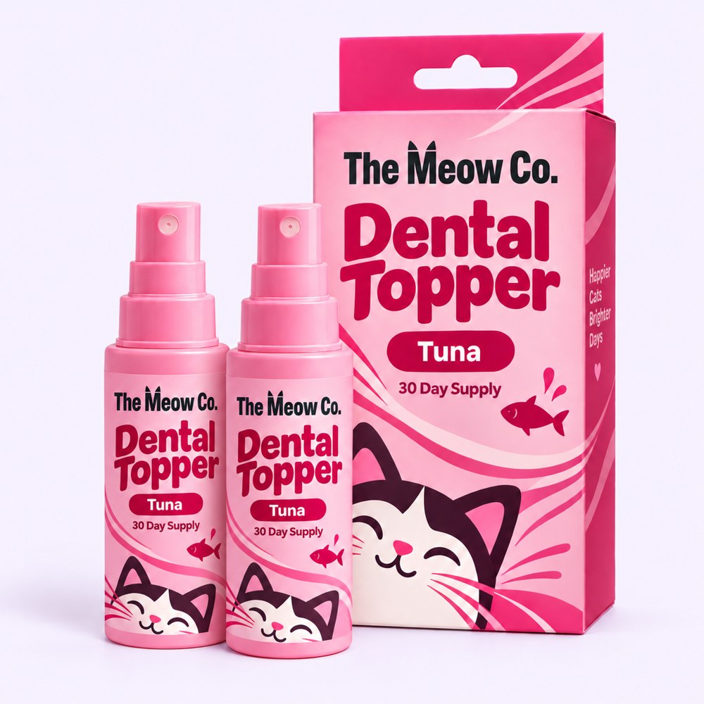 The Meow Co. Dental Topper Tuna 2-Pack: two bottles and box